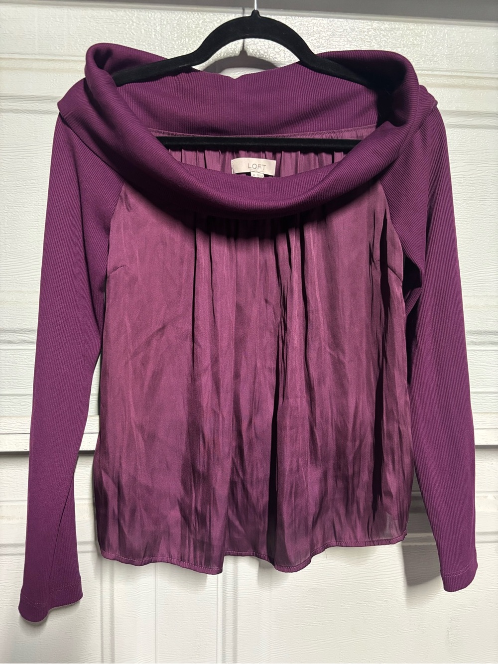 LOFT Plum Cowl Neck Sweater with Chiffon Front